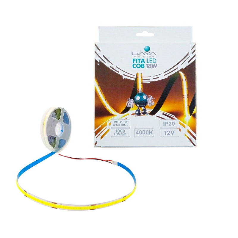 Fita Led Cob 5m 18w/M 4000k (Neutro) 12v - Gaya